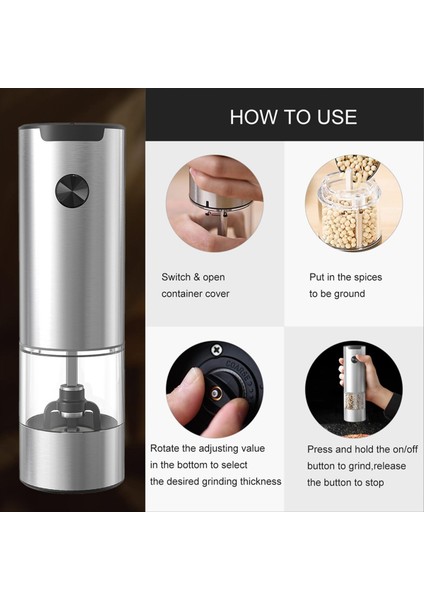 Tuz ve Karabiber Değirmeni, Taban, Ayarlanabilir Kaba Baharat Değirmeni, Otomatik Öğütme, LED Işık ile 2 Kişilik Elektrik Seti (Yurt Dışından) modelleri