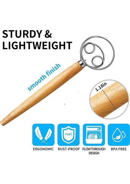 Hamur Çırpma Paslanmaz Çelik Hamur Çırpma Hollanda Tarzı Ekmek Hamur El Karıştırıcı Ahşap Sap Mutfak Pişirme Aletleri (Yurt Dışından) fırsatları