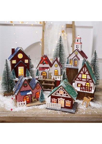 Log House House Luminous Binası Ahşap Noel Dekorasyonları Noel Ağacı Dekorasyonu Için Uygun (Yurt Dışından) fırsatları