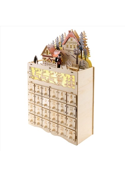 Ahşap Noel Advent Takvim Geri Sayım LED Tatil Dekorasyonu 24 Çekmeceler LED Işık (Yurt Dışından) fırsatları