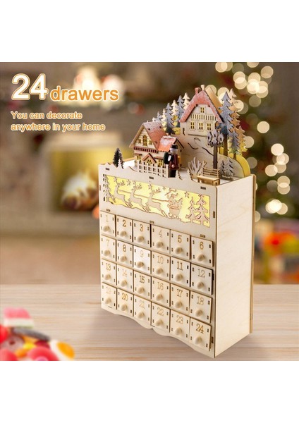 Ahşap Noel Advent Takvim Geri Sayım LED Tatil Dekorasyonu 24 Çekmeceler LED Işık (Yurt Dışından) indirimleri
