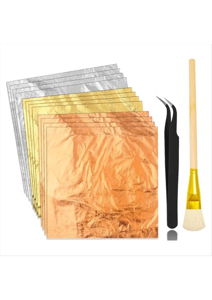 Sanat Için Altın Yaprak Çıktıları 3 Renk 150 Safe Dıy Crafts Dekor Için Altın Folyo Sıkışlar Cıçakar ve Fırça ile Boyama (Yurt Dışından)