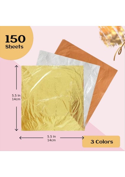 Sanat Için Altın Yaprak Çıktıları 3 Renk 150 Safe Dıy Crafts Dekor Için Altın Folyo Sıkışlar Cıçakar ve Fırça ile Boyama (Yurt Dışından) fırsatları