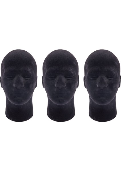 3x Erkek Strafor Köpük Manken Manikin Kafa Modeli Peruk Gözlükleri Kapağı Ekran Standı Siyah (Yurt Dışından)