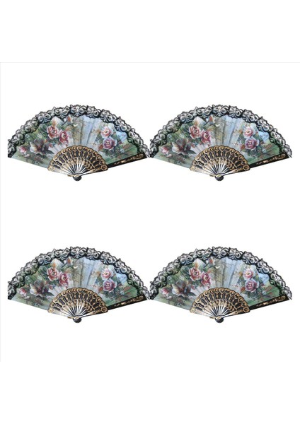 4x Ispanyol Tarzı El Fanı Dekoratif Tasarım Şakayık Çiçeği (Yurt Dışından)