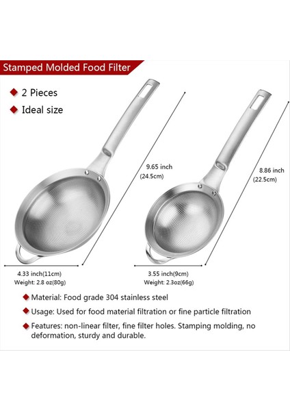 Punch Dole Elek Ince Örgü Paslanmaz Çelik Küçük Kevgir Süzgeçi, Mutfak Için 2 Kişilik Saplı Metal Mini Sifter Seti (Yurt Dışından) fiyatları