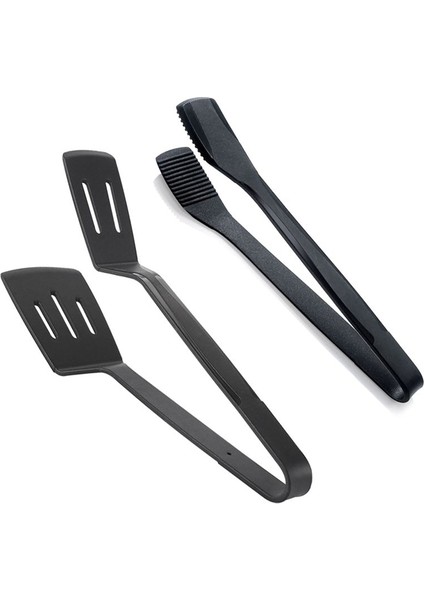 Silikon Mutfak Maşaları Spatula Maşa Barbekü Kelepçesi Için Paslanmaz Çelik Çekirdek ile Set, Flipping Balık, Kızarmış Biftek Kelepçe Siyah (Yurt Dışından)