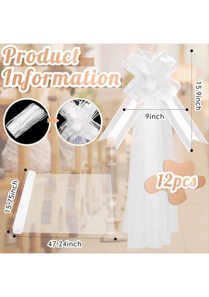 Büyük Beyaz Düğün Pew Yaylar Uzun Tül Düğün Pew Bows Sandalye Koridoru Dekorasyonları Düğün Araba Dekorasyon (Yurt Dışından) indirimleri