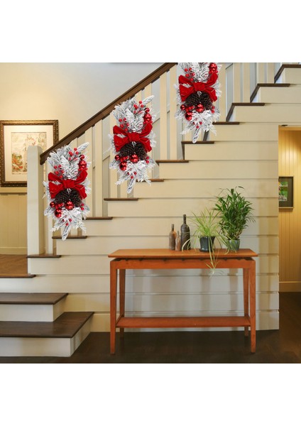 Noel Swag Merdiven Merdiven Kapı Şömine Pencere Açık Kapalı Noel Dekoru 60X30CM Kırmızı (Yurt Dışından) indirimleri