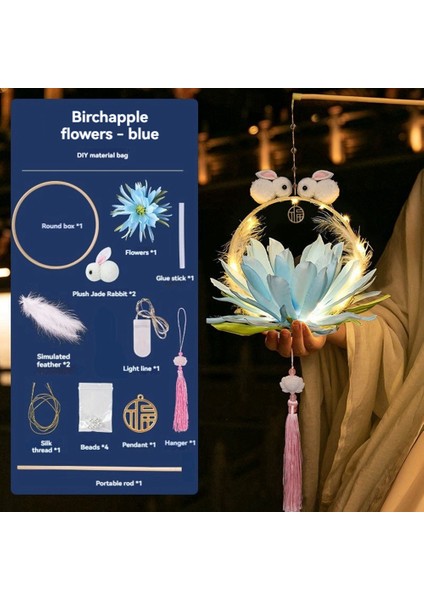 Çin Fenerleri Dıy Mid-Sutnum Fenerler Malzeme Seti Orta Sonbahar Festivali Için Tavşan Çiçek Feneri LED Dekor Mavi (Yurt Dışından) modelleri