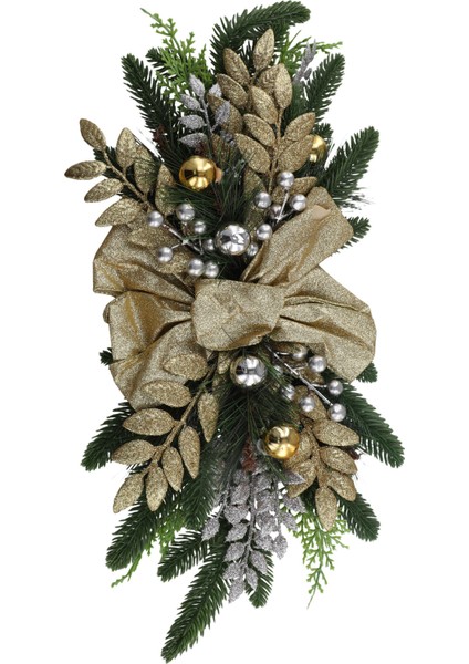 Noel Swag Merdiven Merdivenler Için Noel Çelenk Kapı Şömine Pencere Açık Kapalı Noel Dekoru 60X30CM Altın (Yurt Dışından)