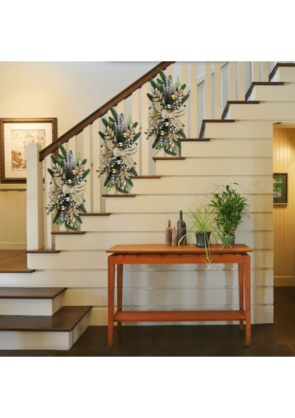 Noel Swag Merdiven Merdivenler Için Noel Çelenk Kapı Şömine Pencere Açık Kapalı Noel Dekoru 60X30CM Altın (Yurt Dışından) indirimleri