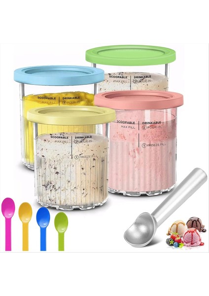 Dondurma Kapları Ninja Creami Pints ​​ve Lids 24OZ Creams Creami Deluxe NC501 NC500 Serisi Kepçe ile (Yurt Dışından)