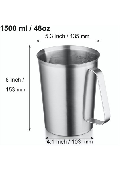 304 Kalıplı Paslanmaz Çelik Ölçüm Kupası ve Dudak Dudak, Oz ve ml Işaretli Metal Sürahi, 48OZ/1500 Ml- 6 Fincan) (Yurt Dışından) modelleri
