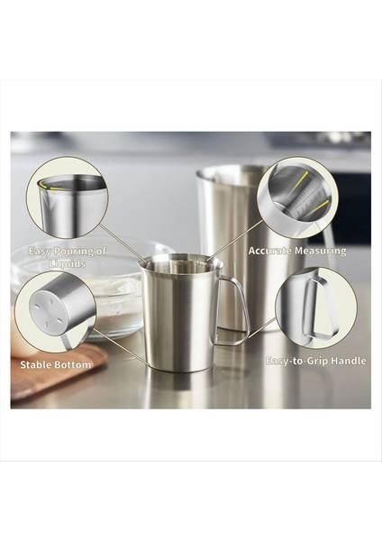304 Kalıplı Paslanmaz Çelik Ölçüm Kupası ve Dudak Dudak, Oz ve ml Işaretli Metal Sürahi, 48OZ/1500 Ml- 6 Fincan) (Yurt Dışından) indirimleri