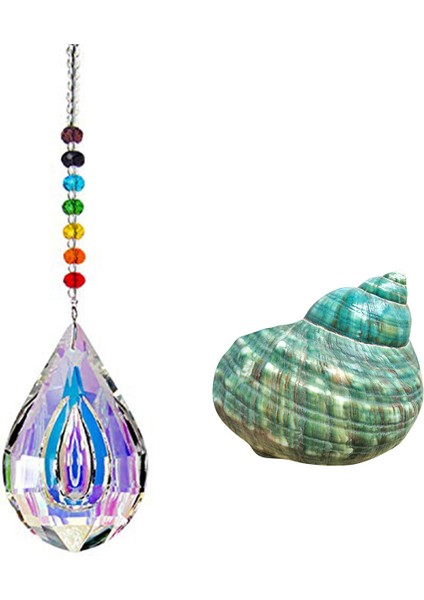 2pcs Ev Dekorasyonları 1 Adet Güneş Yakalayıcı Feng Shui Kristalleri Pencere Damlası Prizma ve 1 Adet 10CM Yeşil Turbo Deniz Kabuğu Kabuklu (Yurt Dışından)