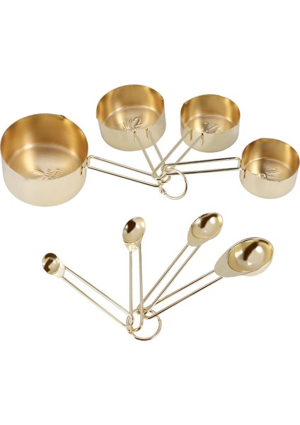 Altın Ölçüm Kupaları Ölçüm Kaşıkları Paslanmaz Çelik Seti 8 Parça Kuru ve Sıvı Malzemeler Pişirme Madenleri (Yurt Dışından)