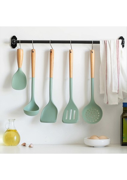 5pcs Silikon Mutfak Mutfak Mekanları Ahşap Saplı Yapışmaz Spatula Pişirme Seti Kızartma Spatula Kepçe Pirinç Kaşığı (Yurt Dışından) indirimleri