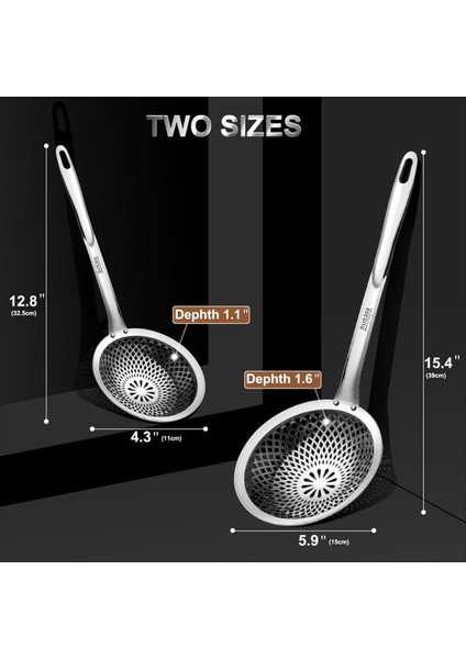 Skimmer Kaşık, 304 Paslanmaz Çelik Süzgeç Kaşıkları, Metal Pişirme Skimmer Derin Fritöz Kepçesi, Dia 4.3 ve 5.9 Inç (Yurt Dışından) indirimleri