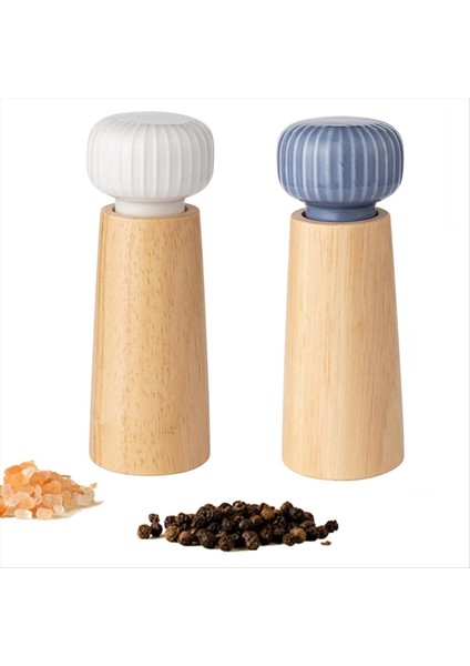 2pcs Seramik Kapak Seti, Ayarlanabilir Kaba Değirmenler, Doldurulabilir Tuz ve Karabiber (Mavi+Beyaz) ile Ahşap Tuz ve Karabiber Değirmeni (Yurt Dışından)