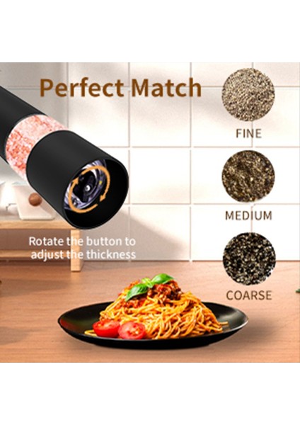 Elektrikli Tuz ve Biber Öğütücü Seti Otomatik Tuzlu Biber Değirmeni Öğütücü Ayarlanabilir Kaba Pille Çalışan LED Işık (Yurt Dışından)
