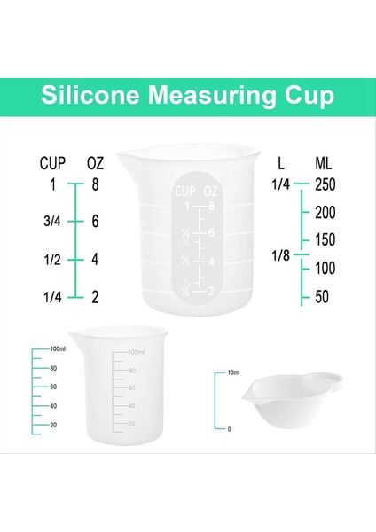 7pcs Silikon Ölçüm Kupası Kitleri, 1pc 250ML Silikon Kupa, 4 Pc 100 ml Yapışmaz Karıştırma Bardakları, 2 Pcs 10ML Silikon Kalıp Kupası (Yurt Dışından) fırsatları