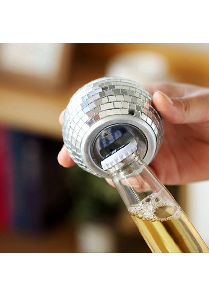 Bira Açıcı Ayna Tasarım Disko Topu Şekle Bira Yakalayıcı Ayna Tasarım Açıcı Ayna Top Dekor Gümüş (Yurt Dışından)