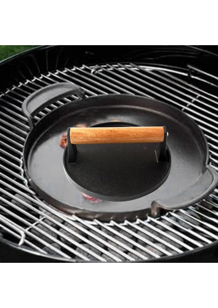 Barbekü Için Ahşap Saplı Dökme Demir Et Pres Tahtası, Biftek Izgarası Yuvarlak Et Pres, Et Patty Pres (Yuvarlak) (Yurt Dışından) fırsatları