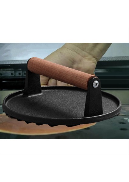 Barbekü Için Ahşap Saplı Dökme Demir Et Pres Tahtası, Biftek Izgarası Yuvarlak Et Pres, Et Patty Pres (Yuvarlak) (Yurt Dışından) indirimleri