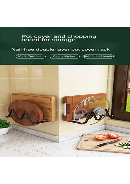 Paslanmış Tencere Kapağı Tutucu Duvar Montaj Plaka Rafı Güçlü Yatak Kapasitesi Yumruklama Tencere Kapağı Raf Kadırga Rafı Siyah-A (Yurt Dışından)