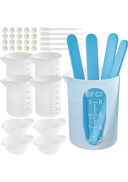Reçine Ölçüm Kupaları Aracı Kiti Epoksi Reçine için Yapışmayan Silikon Kaseler Yeniden Kullanılabilir Silikon Karıştırma Kupası Karıştırma Çubukları (Yurt Dışından)
