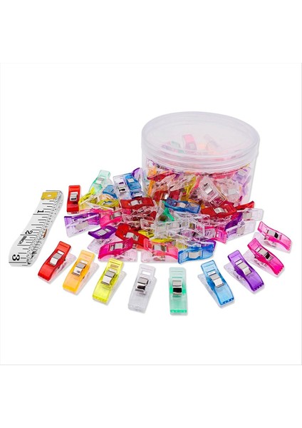 Premium Plastik Klipler 100 Paket Dikiş Klipsleri ve Teneke Kutu, Çeşitli Renkler, 1 Dikiş Bant Memperi (Yurt Dışından)