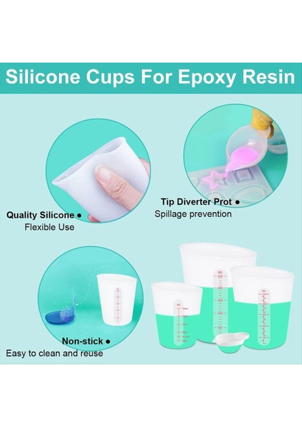 Epoksi Silikon Ölçüm Kabı, Yapışmaz Karıştırma Bardakları, Döküm Kalıpları Için 6 Adet Silikon Fincan Seti, 500ML, 250ML ve 125ML (Yurt Dışından) fırsatları