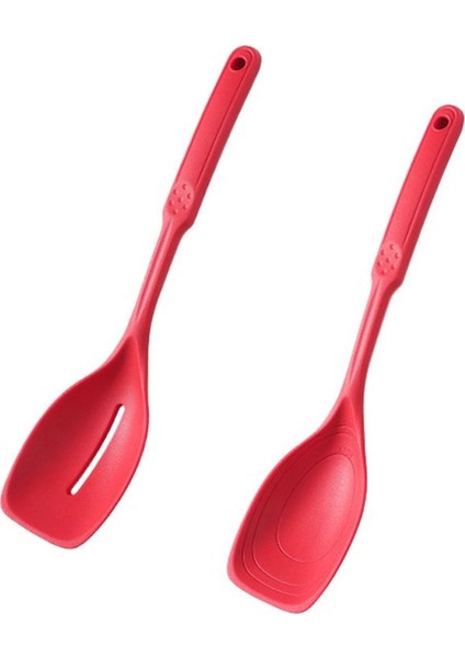 Silikon Pişirme Kaşığı, Yapışmaz Oluklu ve Derin Bolw ve Ölçüm Işareti ile Katı Kaşık Seti, Mutfak Eşyaları Kırmızı (Yurt Dışından)