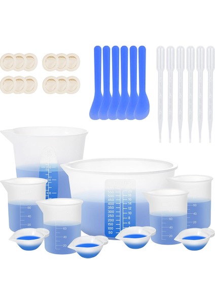 Reçine Için Silikon Ölçüm Kupaları, Reçine 600ML ve 250ML+ 100ML Silikon Bardak, Reçine Karıştırma Bardakları ile Reçine Malzemeleri (Yurt Dışından)