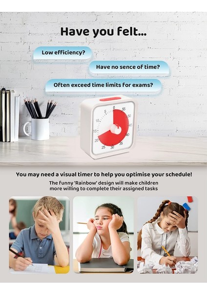 Mutfak için Pomodoro Zamanlayıcı, Zaman Yönetimi Çalışması Sınıf Zamanlayıcı, Sessiz Operasyonlu 60 dakikalık görsel zamanlayıcı -C (Yurt Dışından) modelleri