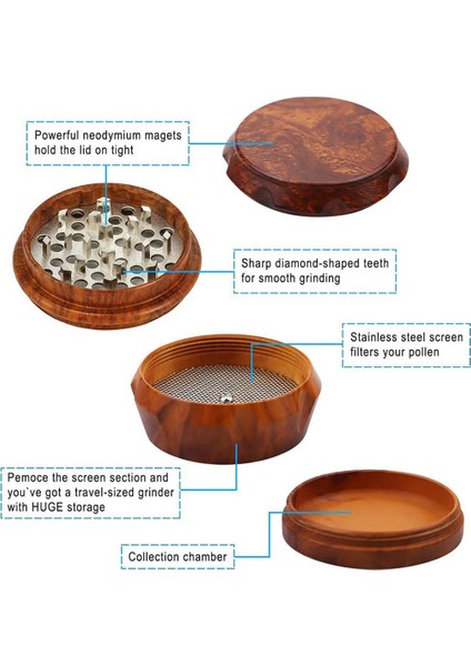 Ahşap Öğütücü Büyük Kapasiteli 4 Katmanlı Öğütücü, Polen Kazıyıcı Ev Mutfak Ahşap Rengi Için Uygun (Yurt Dışından) fiyatları