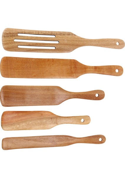 Ahşap Spurtles Seti (5pcs) - Tik Ahşap Mutfak Aletleri Seti - Isıya Dayanıklı Çubuk Olmayan Ahşap Tencere Karıştırma ve Karıştırma Için (Yurt Dışından)