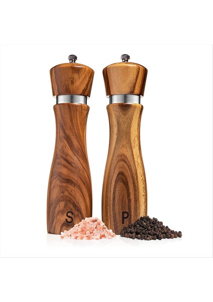 Ahşap Tuz ve Karabiber Öğütücü Seti Biber Öğütücü Kılavuzu, Ayarlanabilir Kaba, Tuz ve Karabiber Tepsisi, Kaşık (Yurt Dışından) indirimleri