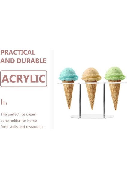 Akrilik Dondurma Koni Tutucu, Charcuterie Food Cone Tutucu, Waffle Koni Standı, 3 Delik, Şeffaf (Yurt Dışından) fırsatları
