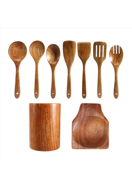 9 Adet Yemek Pişirmek Için Ahşap Kaşıklar, Mutfak Eşyaları ile Yemek Pişirmek Için Ahşap Mutfak Eşyaları, Tik Ahşap Mutfak Eşyaları Seti (Yurt Dışından)