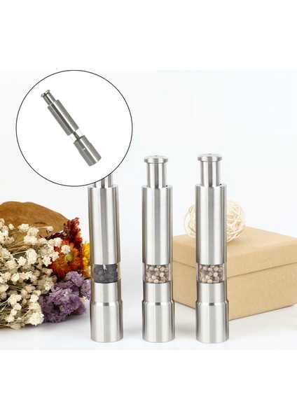 Tuz ve Karabiber Öğütücü Paslanmaz Çelik Itme Düğmesi Gümüş Pişirmek Için Gümüş Baharat Başparmak Biber Değirmeni Taşınabilir Öğütücü (Yurt Dışından) fiyatları