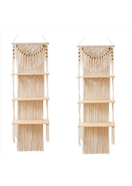 2x Macrame Duvar Yatak Odası Kreş Boho Duvar Dekor Rafları Için 3 Katmanlı Yüzen Duvar Rafları Bitki Potu Için (Yurt Dışından)