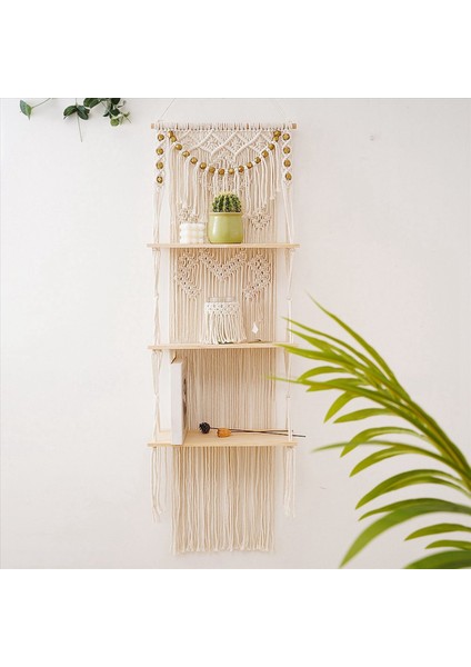 2x Macrame Duvar Yatak Odası Kreş Boho Duvar Dekor Rafları Için 3 Katmanlı Yüzen Duvar Rafları Bitki Potu Için (Yurt Dışından) fiyatları