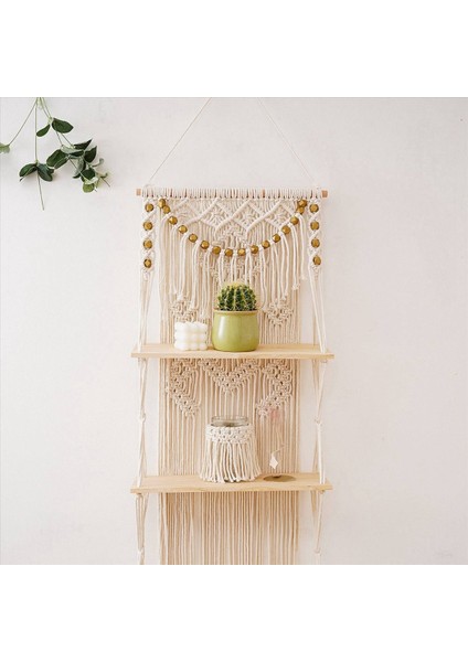 2x Macrame Duvar Yatak Odası Kreş Boho Duvar Dekor Rafları Için 3 Katmanlı Yüzen Duvar Rafları Bitki Potu Için (Yurt Dışından) modelleri