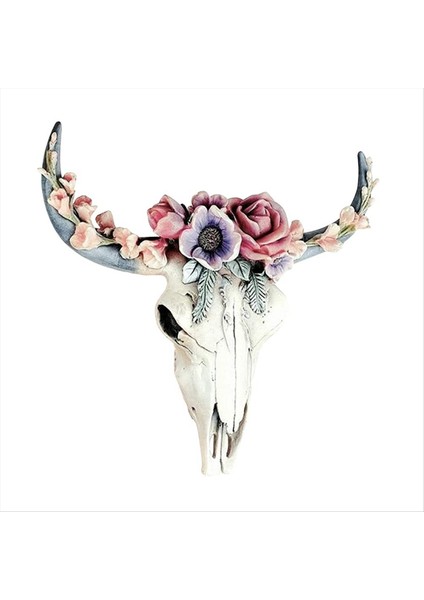 Reçine Longhorn Inek Kafatası Baş Duvar Asma Dekor Çiçek Inek Kafatası Duvar Dekor Kreş Dekoru Reçine Süsleme ile Süsleme L (Yurt Dışından)