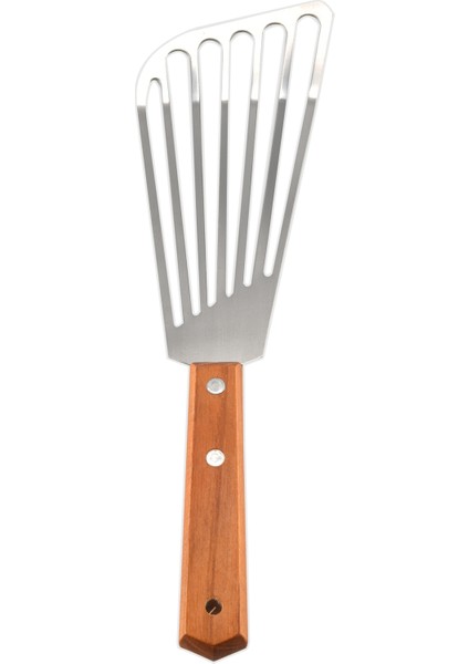 Paslanmaz Çelik Balık Spatula Turner, Ahşap Saplı Balık Spatula, Oluklu Turner, Mutfak Metal Spatula Kızartma Için (Yurt Dışından)