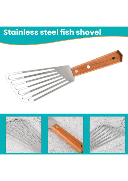 Paslanmaz Çelik Balık Spatula Turner, Ahşap Saplı Balık Spatula, Oluklu Turner, Mutfak Metal Spatula Kızartma Için (Yurt Dışından) indirimleri
