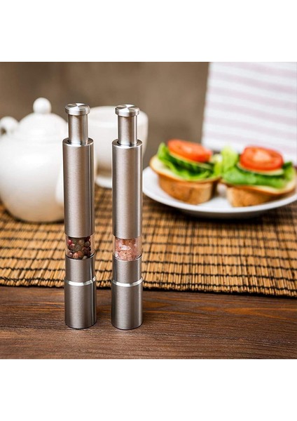 2pcs Manuel Tuz ve Biber Öğütücü Seti Paslanmaz Çelik Itme Düğmesi Öğütücü Karabiber Için Öğütücü Öğütücü (Yurt Dışından) fiyatları
