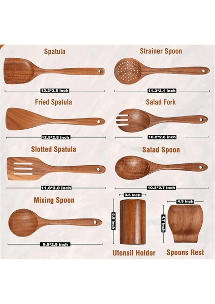 9 Adet, Mutfak Aleti Tutucu Tik Ahşap Mutfak Eşyaları ile Yemek Pişirmek Için Ahşap Eşyalar Pişirmek Için Doğal Ahşap Kaşıklar (Yurt Dışından) fiyatları